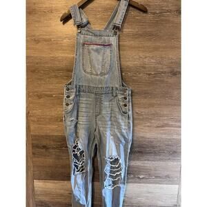 CELLO Denim Jean Overalls Distressed Size Small Boho Embroidered
